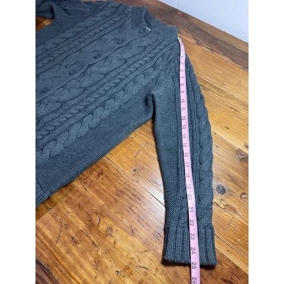 LL Bean Cable Knit Cardigan Women's Large Gray 100% Cotton Full Button Front - Picture 8 of 10